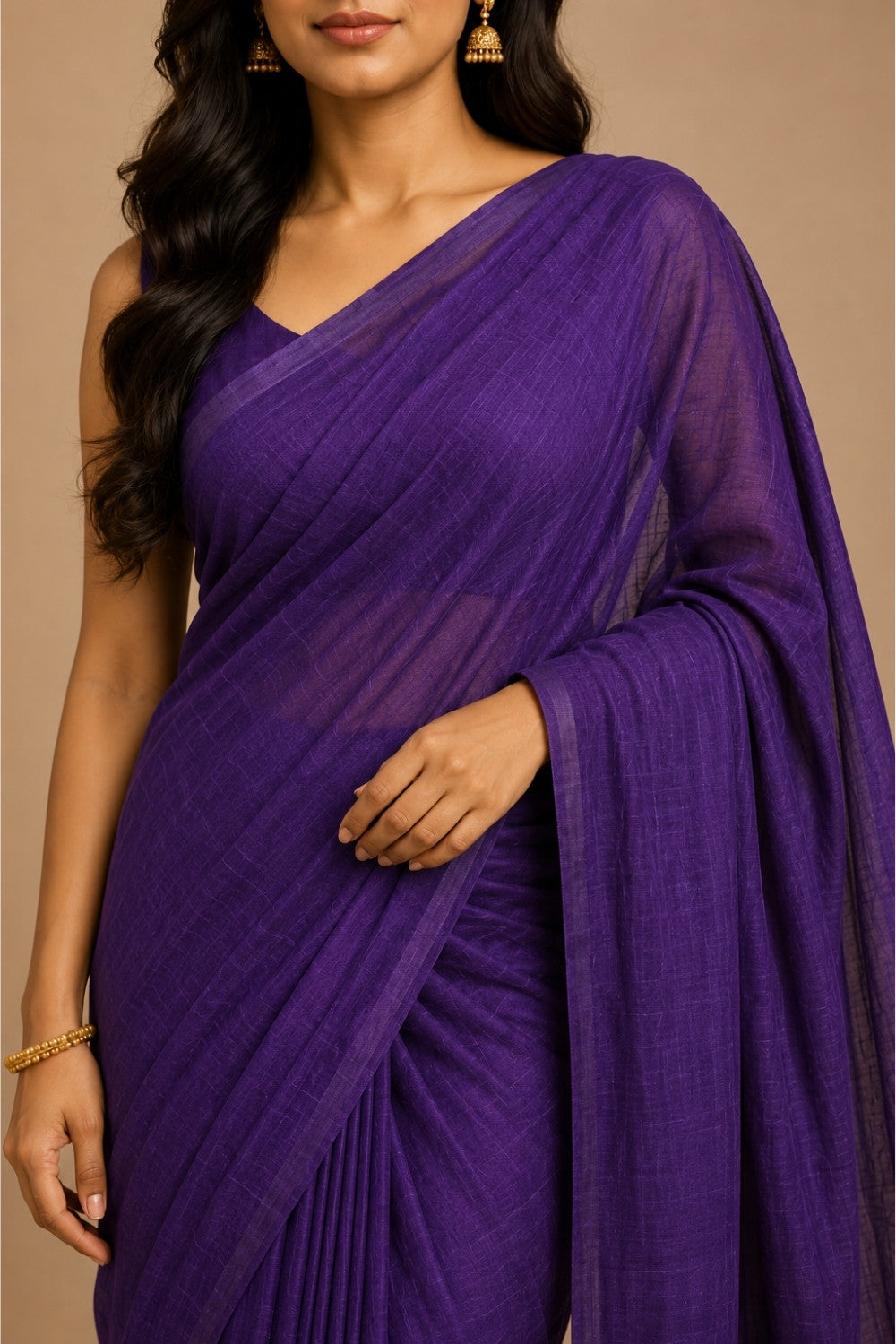 Naidu Hall Women's Purple Khadi Cotton Blend Solid Saree with Blouse | Lightweight Ethnic Wear Saree - G359