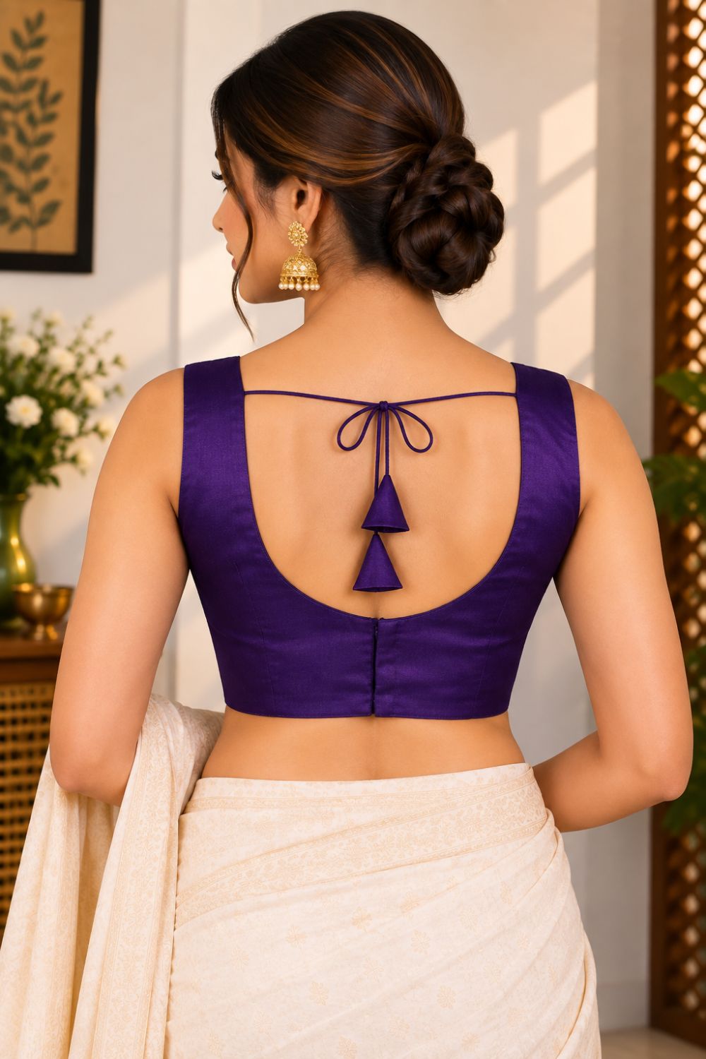 Women's Solid Silk Blend Saree Blouse with V Neck Neckline and attachable Elbow Sleeve - Regular | Ready-to-Wear Saree Blouse for Daily Wear, Festive Wear, Office Wear, Special Occasions - L640