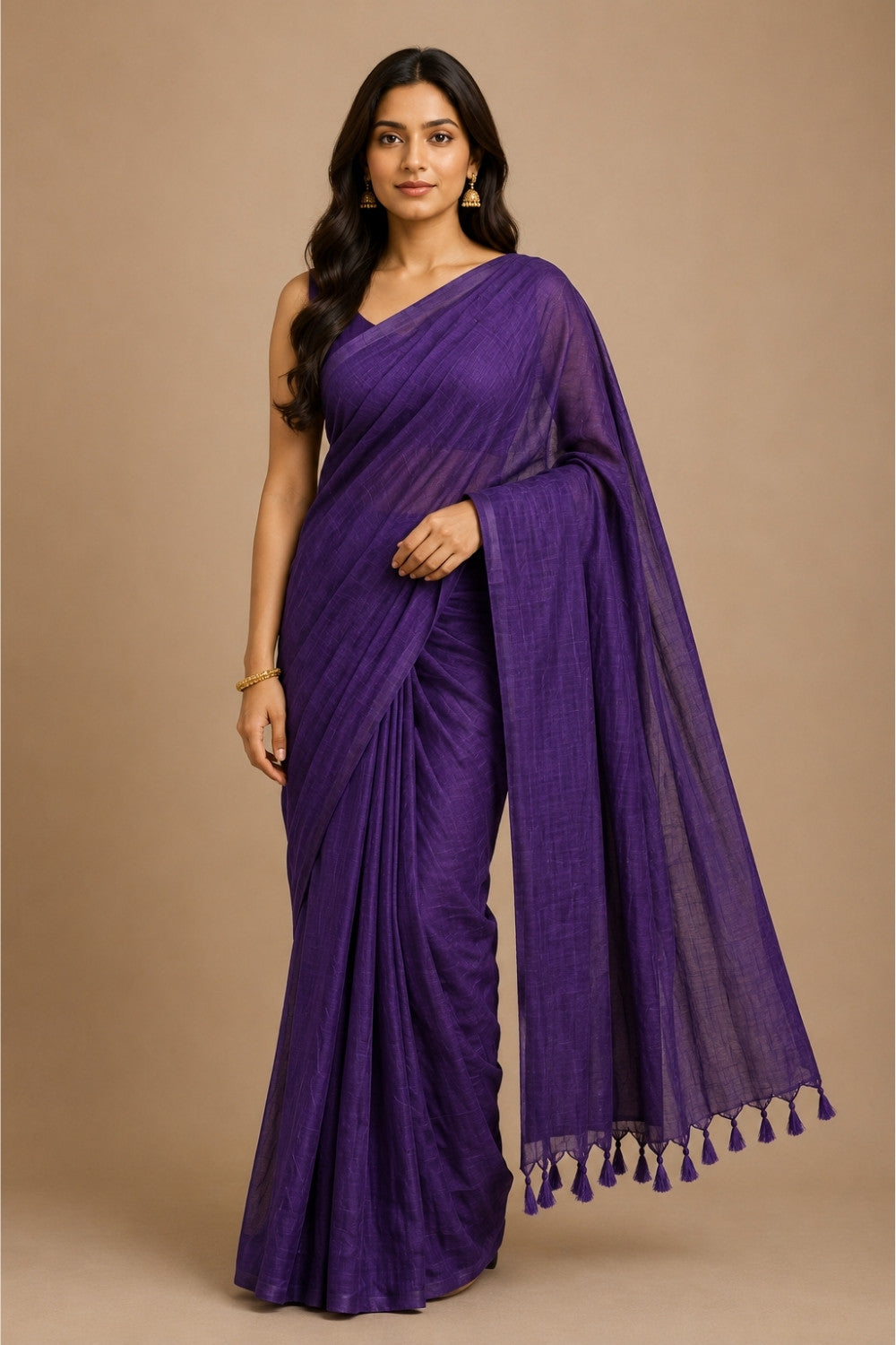 Naidu Hall Women's Purple Khadi Cotton Blend Solid Saree with Blouse | Lightweight Ethnic Wear Saree - G359