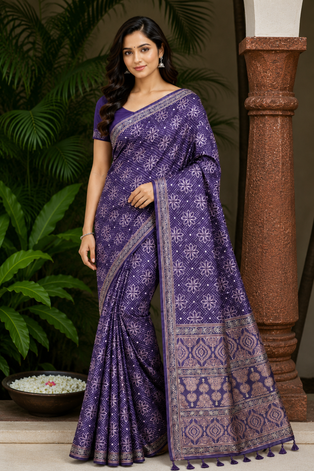 Women's Art Silk Tussar Silk Printed Saree with Blouse | Designer Ethnic Saree for Women | Festive, Wedding & Traditional Wear - Purple - 4338