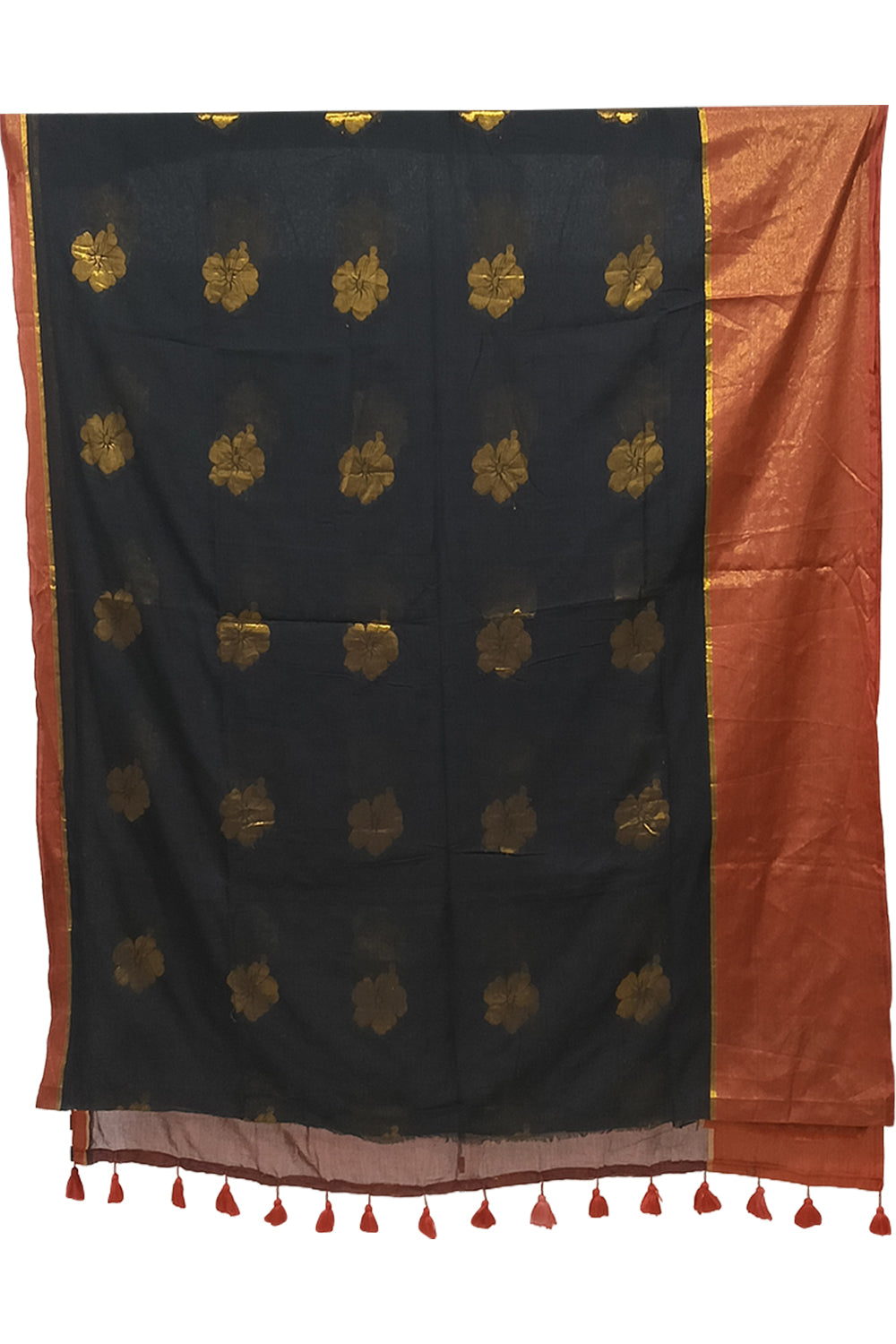 Naidu Hall Women's Black Mulmul Cotton Blend Jacquard Saree with Blouse | Lightweight Ethnic Wear Saree - R121