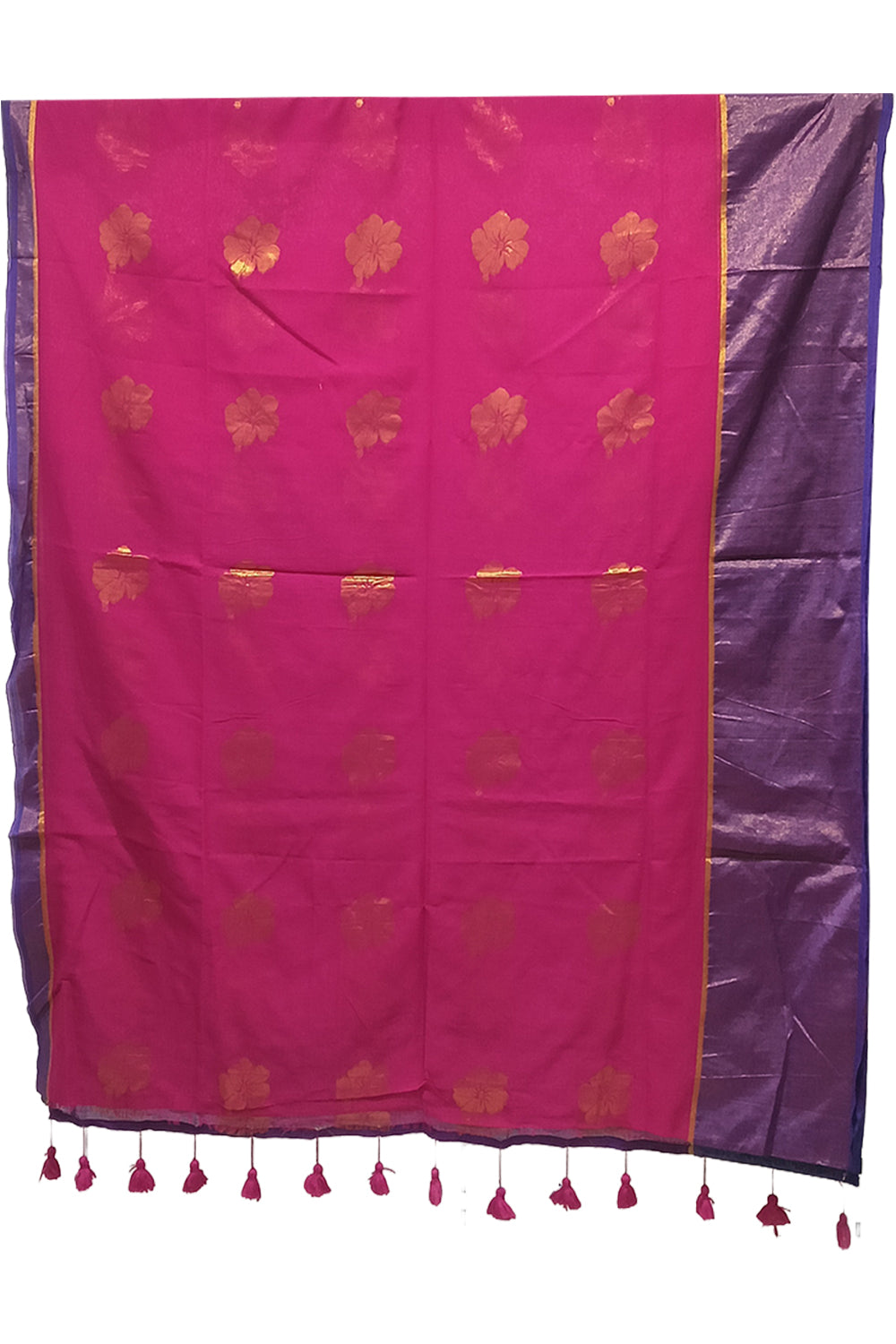 Naidu Hall Women's Rani Pink Mulmul Cotton Blend Jacquard Saree with Blouse | Lightweight Ethnic Wear Saree - R121
