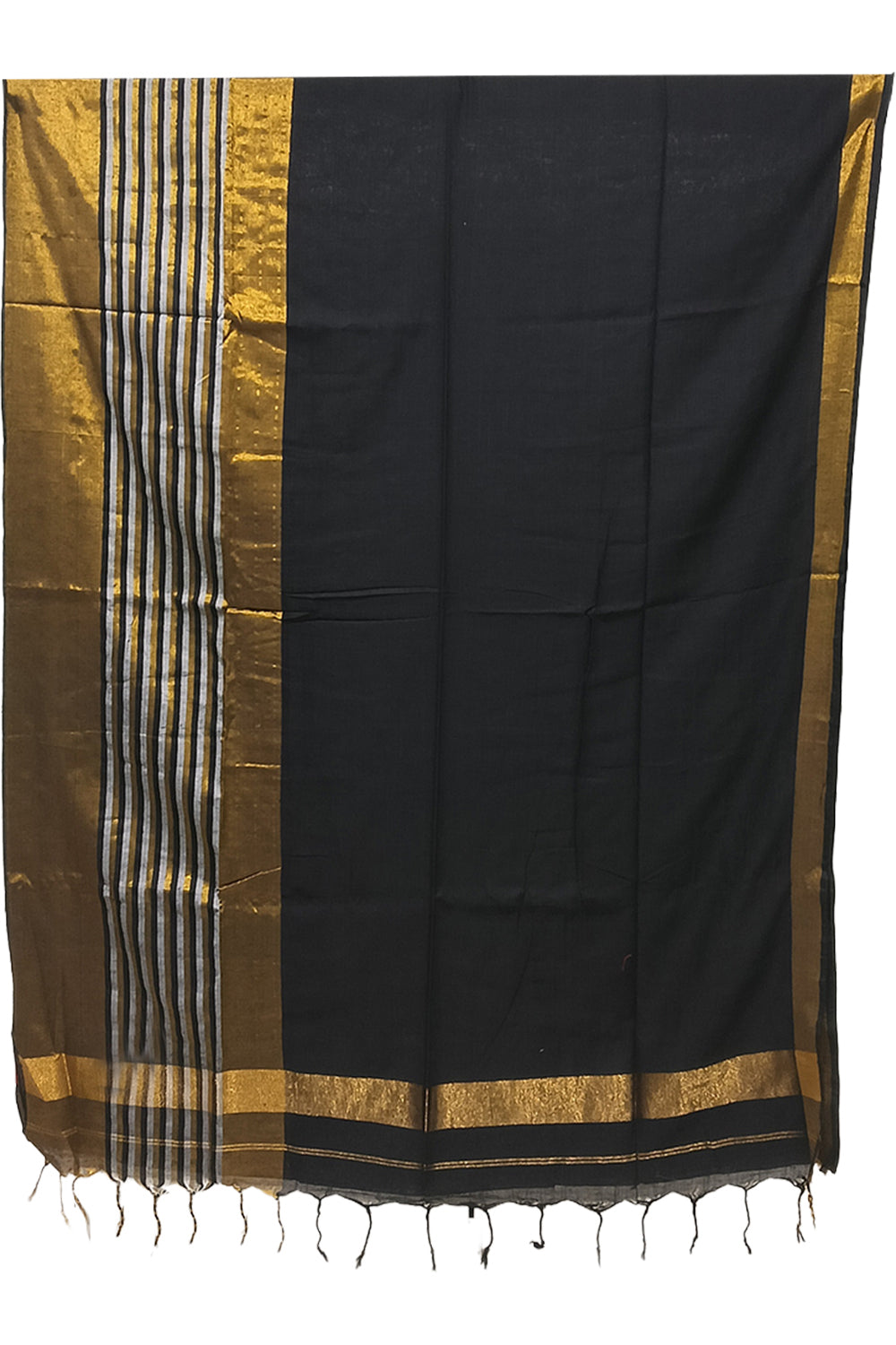 Naidu Hall Women's Black Tissue Cotton Blend Solid Saree with Blouse | Lightweight Ethnic Wear Saree - R130