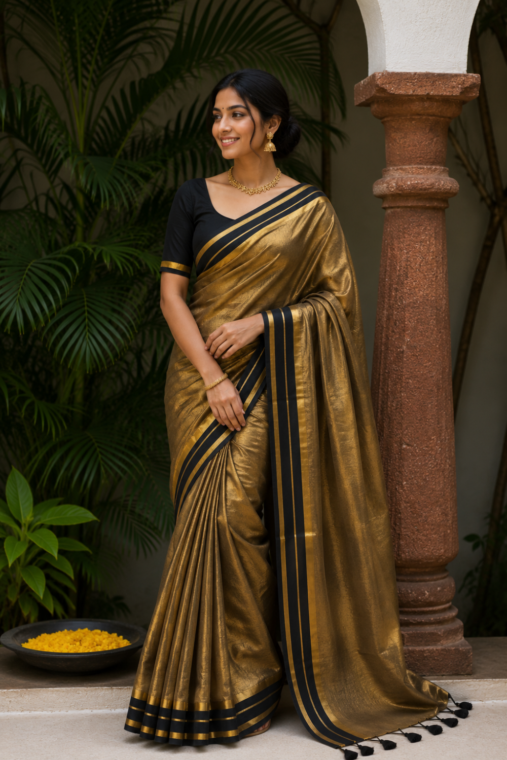 Naidu Hall Women's Green Tissue Cotton Blend Solid Saree with Blouse | Lightweight Ethnic Wear Saree - R130