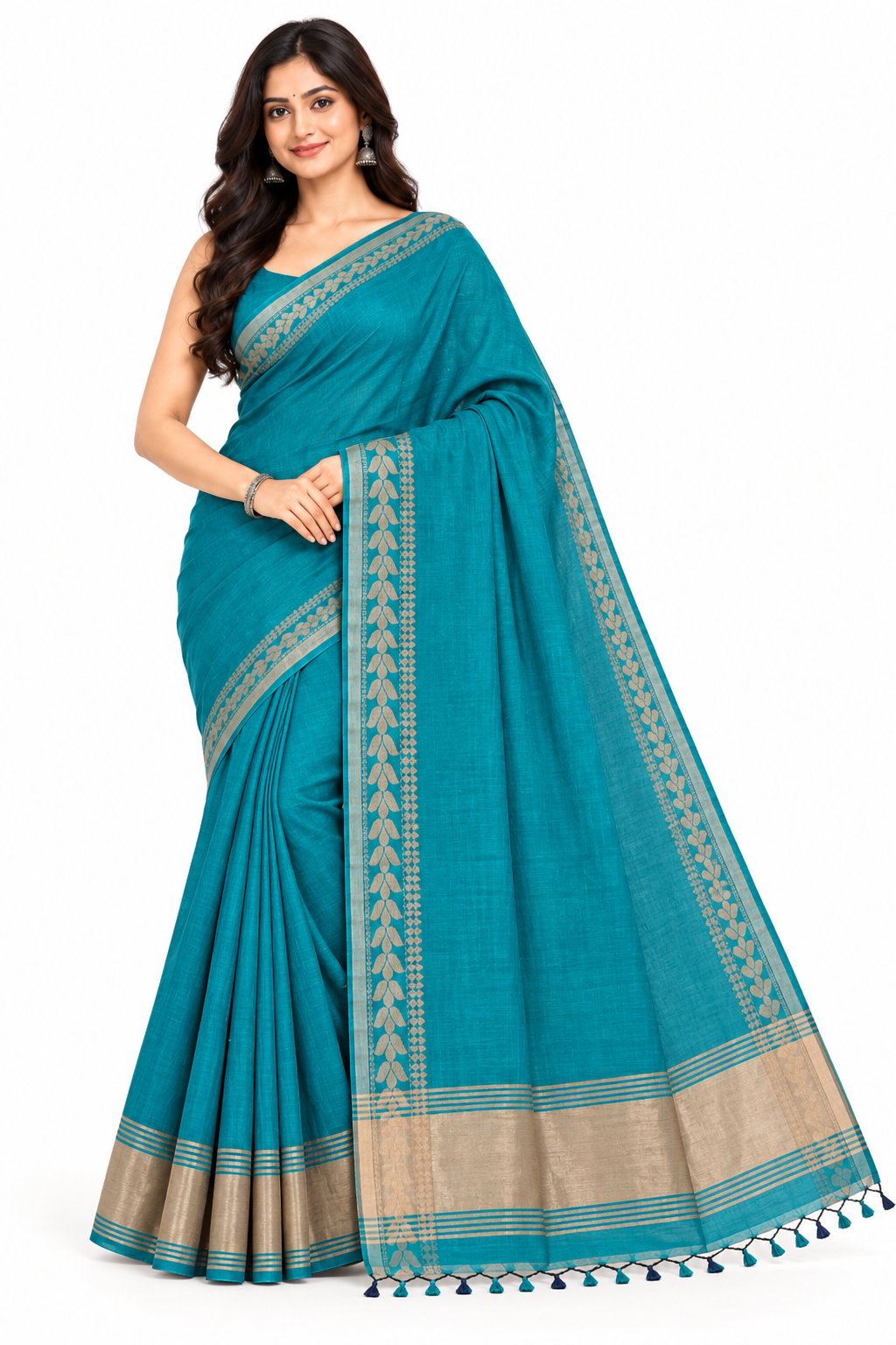 Women's Jacquard Cotton Blend Khadi Saree | Lightweight Ethnic Wear Saree for Daily Wear & Casual Outings - SBF2
