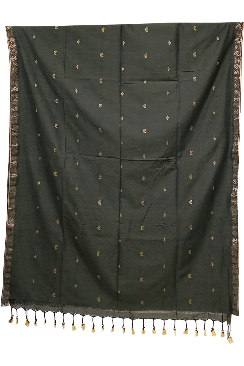 Naidu Hall Women's Dark Green Bengal Cotton Blend Jacquard Saree with Blouse | Lightweight Ethnic Wear Saree - R551