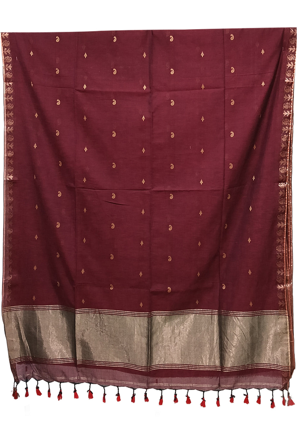 Naidu Hall Women's Maroon Bengal Cotton Blend Jacquard Saree with Blouse | Lightweight Ethnic Wear Saree - R555