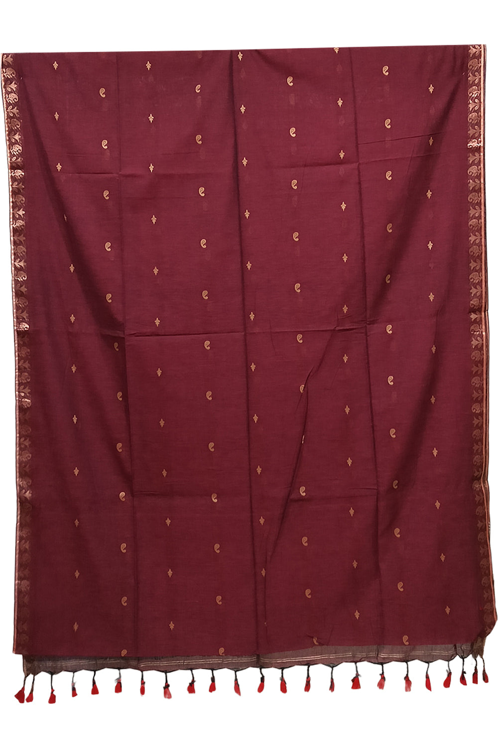 Naidu Hall Women's Maroon Bengal Cotton Blend Jacquard Saree with Blouse | Lightweight Ethnic Wear Saree - R555