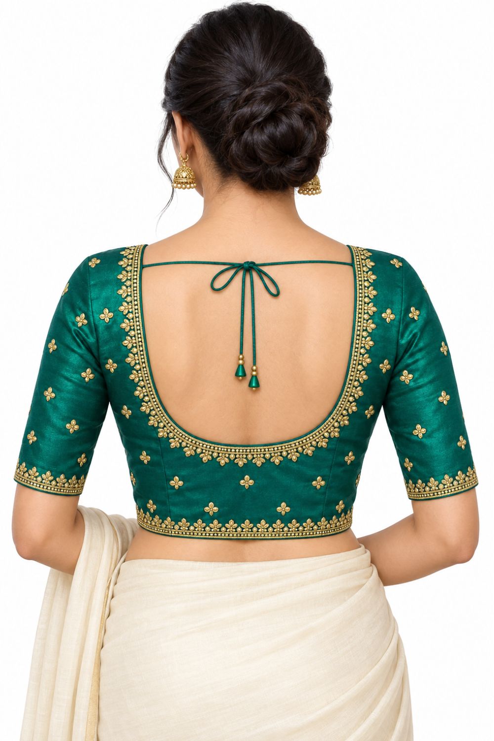 Women's Embroidery Silk Blend Saree Blouse with Round Neck Neckline and Elbow Sleeve - Regular | Ready-to-Wear Saree Blouse for Daily Wear, Festive Wear, Office Wear, Special Occasions - L963