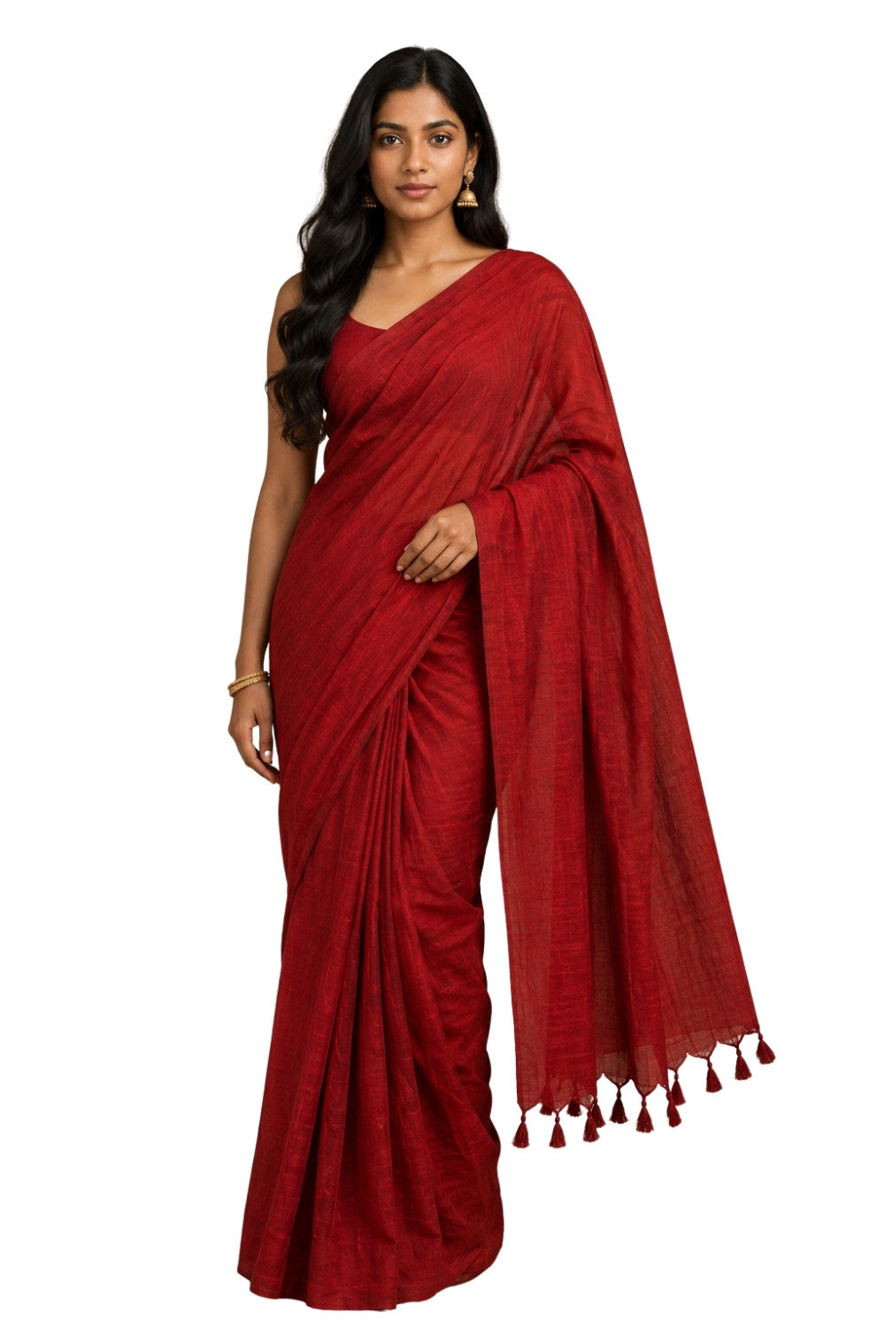 Naidu Hall Women's Maroon Khadi Cotton Blend Solid Saree with Blouse | Lightweight Ethnic Wear Saree - G359