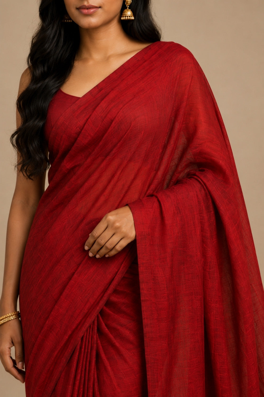 Naidu Hall Women's Maroon Khadi Cotton Blend Solid Saree with Blouse | Lightweight Ethnic Wear Saree - G359