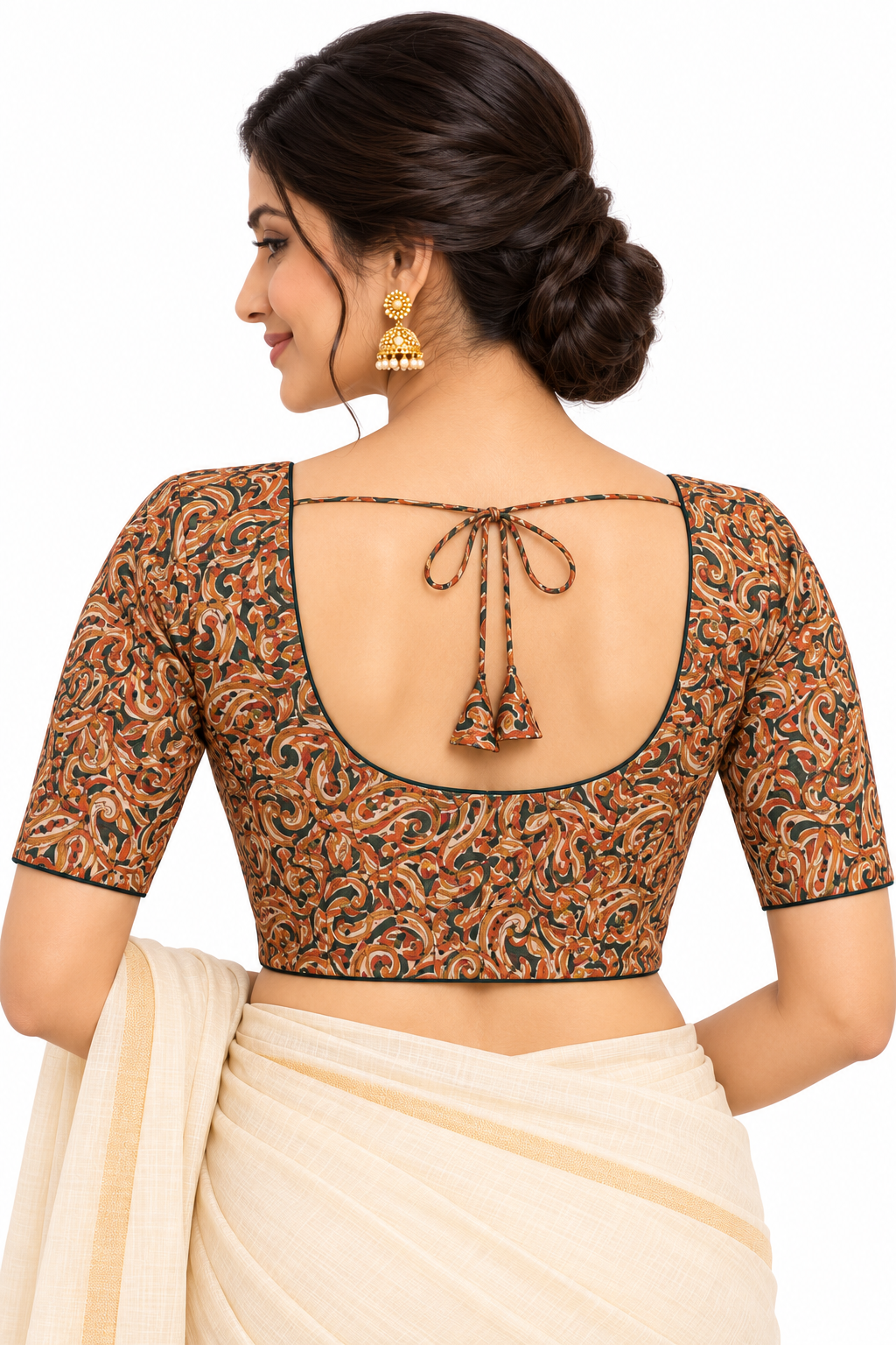 Women's Prints Cotton Blend Saree Blouse with Round Neck, Elbow Sleeve and Regular Fit | Ready-to-Wear Saree Blouse for Daily Wear & Festive Wear - 144C