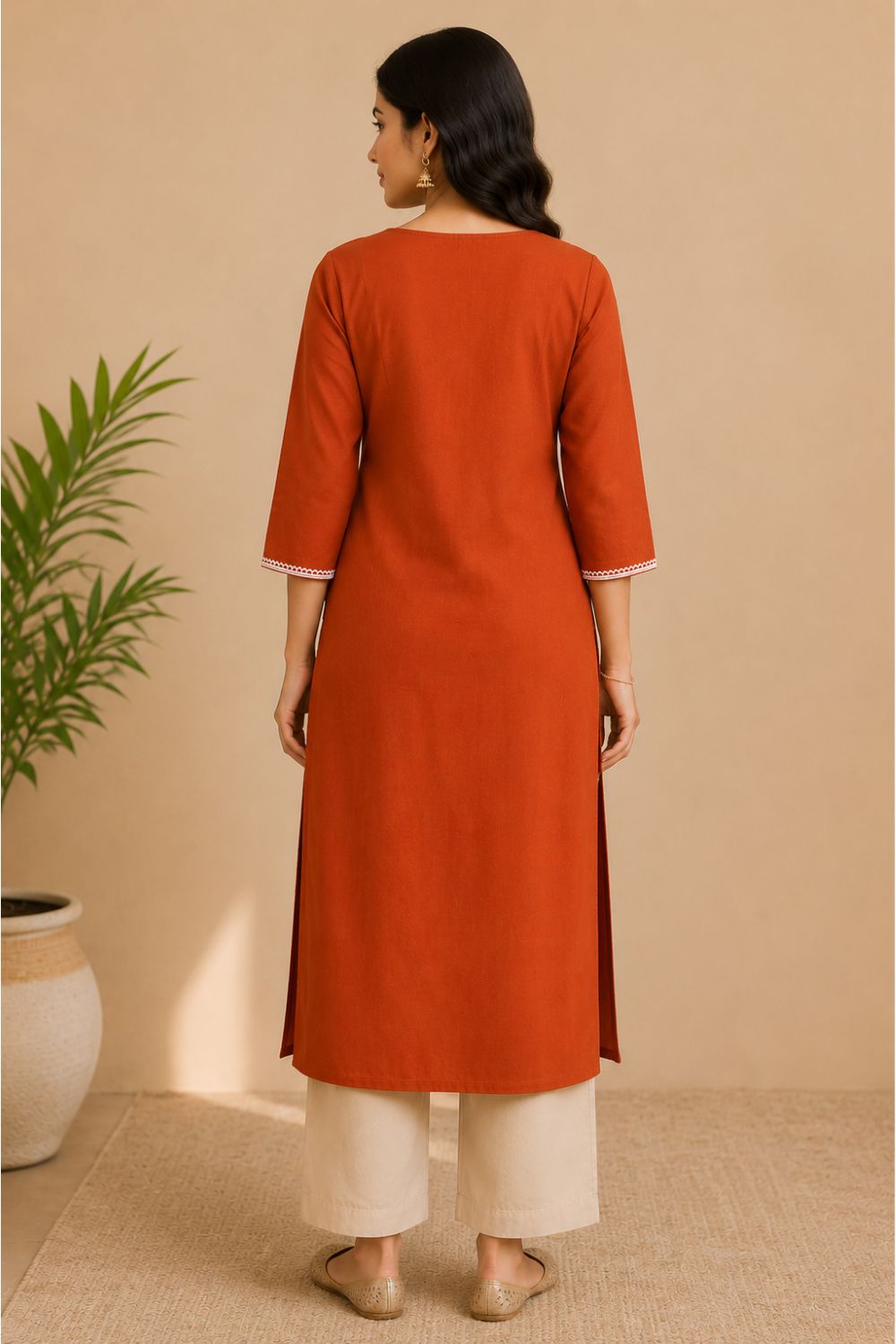 Women's Cotton Blend Embroidered Kurti | Round Neck 3/4 Sleeve Below Knee Kurti for Women | Regular Fit Ethnic Daily Wear Kurta - JS51