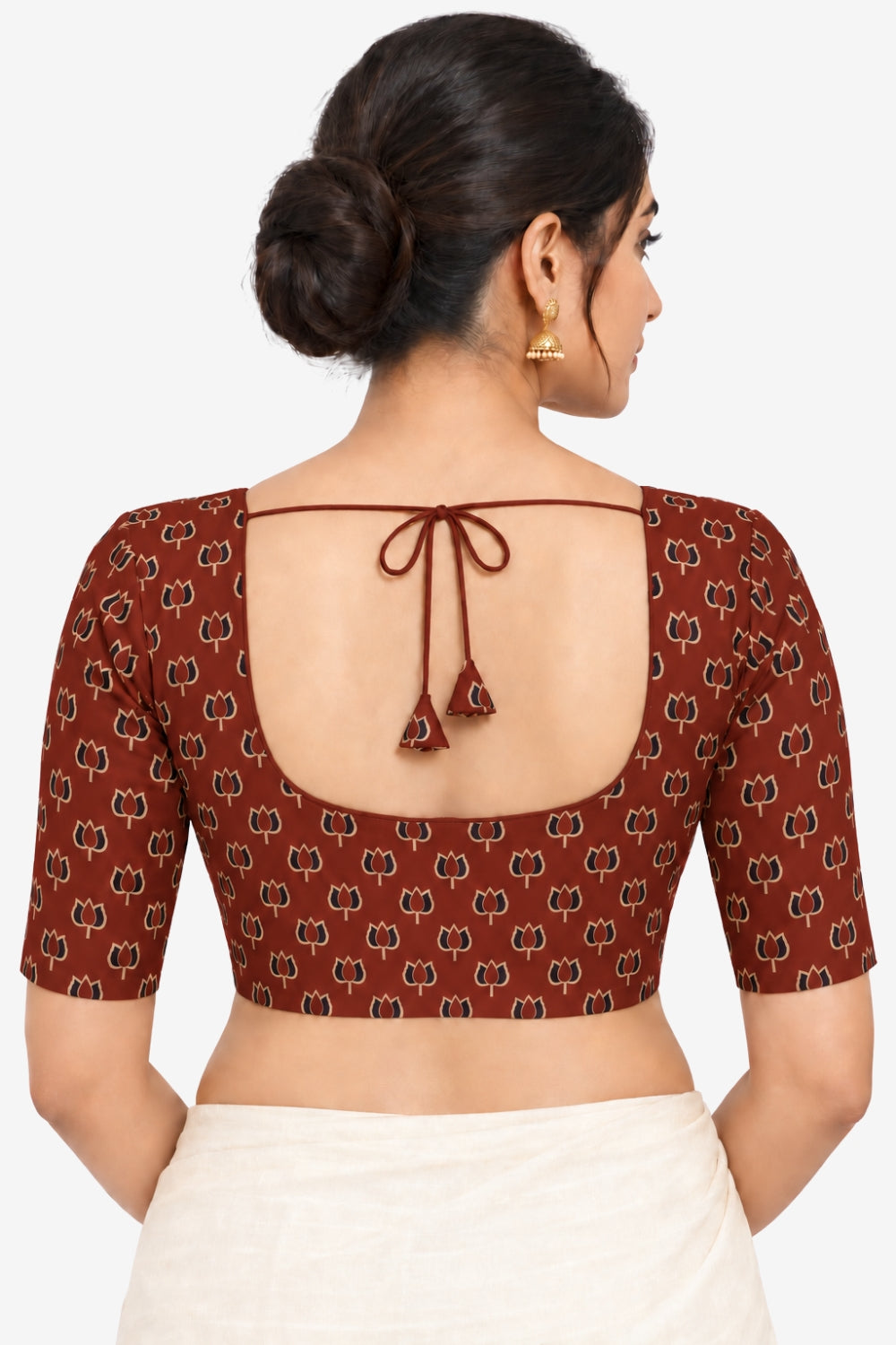 Women's Prints Cotton Blend Saree Blouse with Round Neck Neckline and Elbow Sleeve - Regular | Ready-to-Wear Saree Blouse for Daily Wear, Festive Wear, Office Wear, Special Occasions - 1009