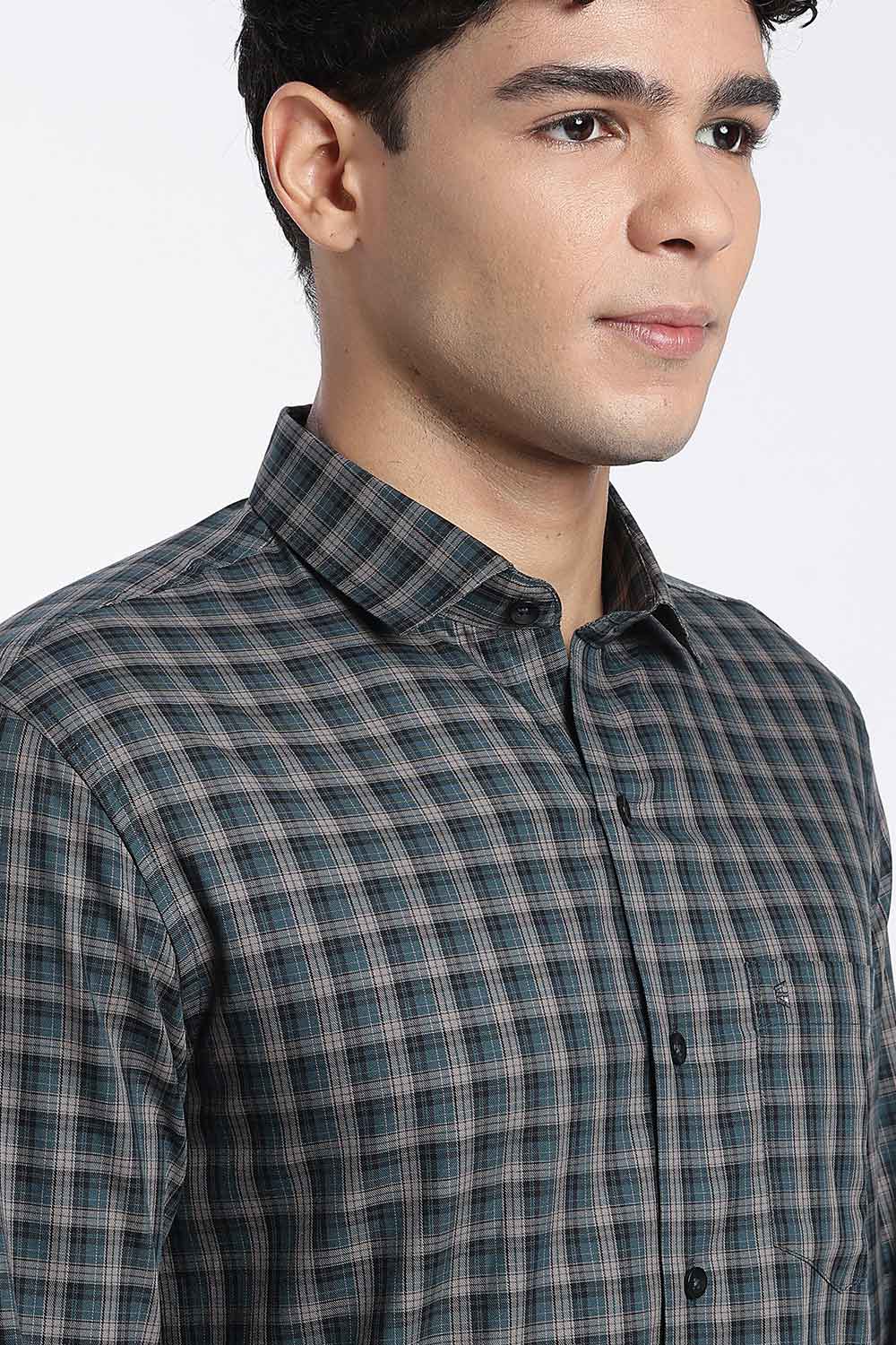 Enhance Men’s Cotton Check Shirt – Full Sleeve Casual Shirt with Button Placket & Pocket | Everyday Wear Shirt for Men - Blue1 - SH37
