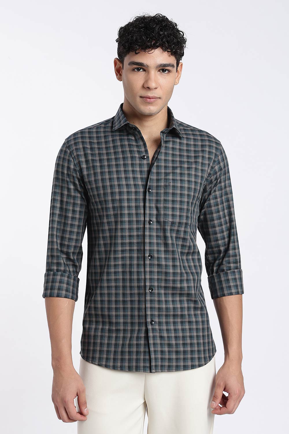 Enhance Men’s Cotton Check Shirt – Full Sleeve Casual Shirt with Button Placket & Pocket | Everyday Wear Shirt for Men - Blue1 - SH37