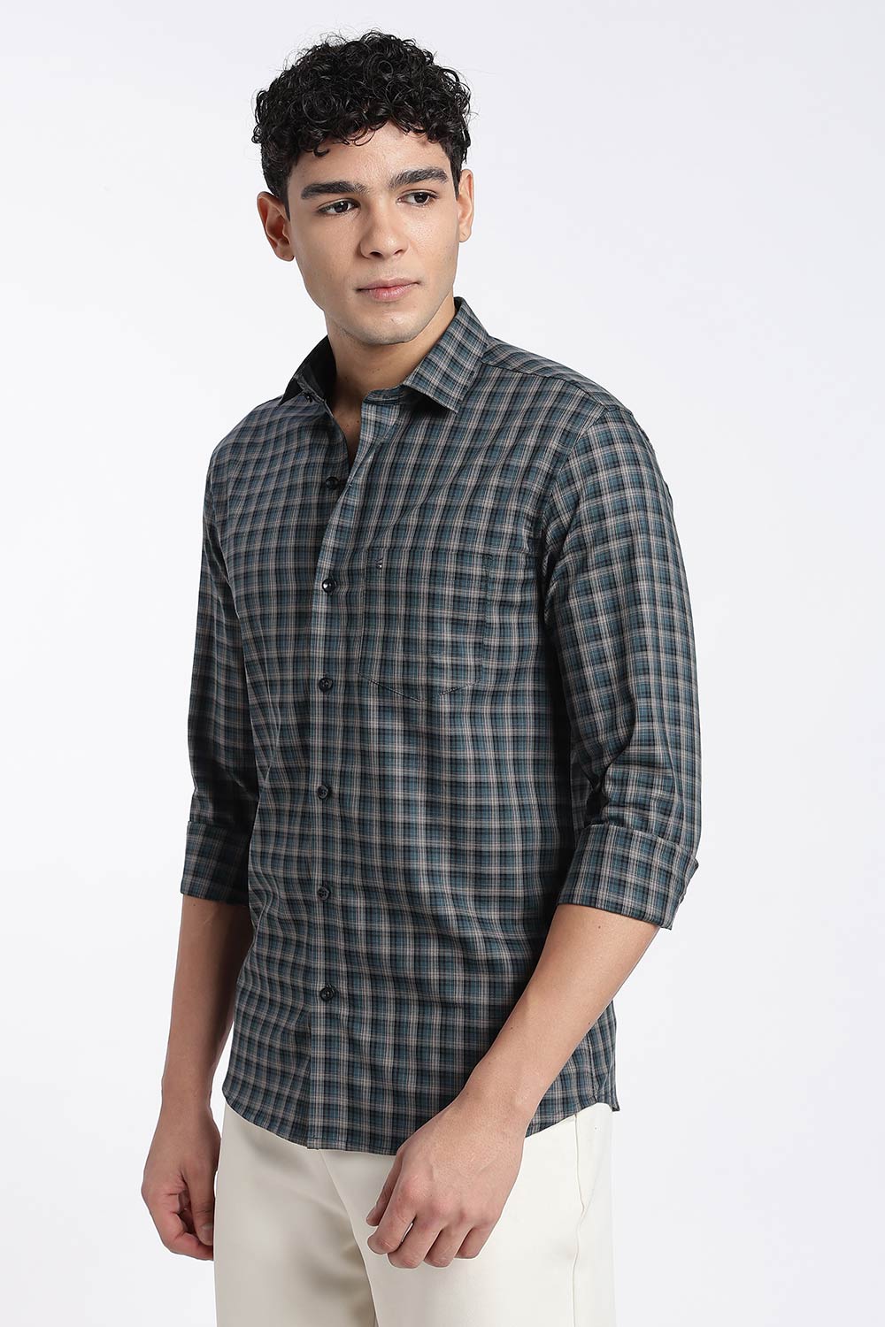 Enhance Men’s Cotton Check Shirt – Full Sleeve Casual Shirt with Button Placket & Pocket | Everyday Wear Shirt for Men - Blue1 - SH37