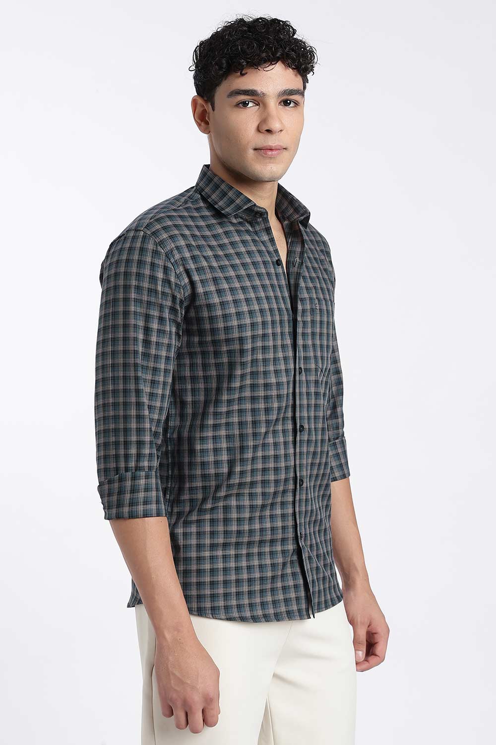 Enhance Men’s Cotton Check Shirt – Full Sleeve Casual Shirt with Button Placket & Pocket | Everyday Wear Shirt for Men - Blue1 - SH37