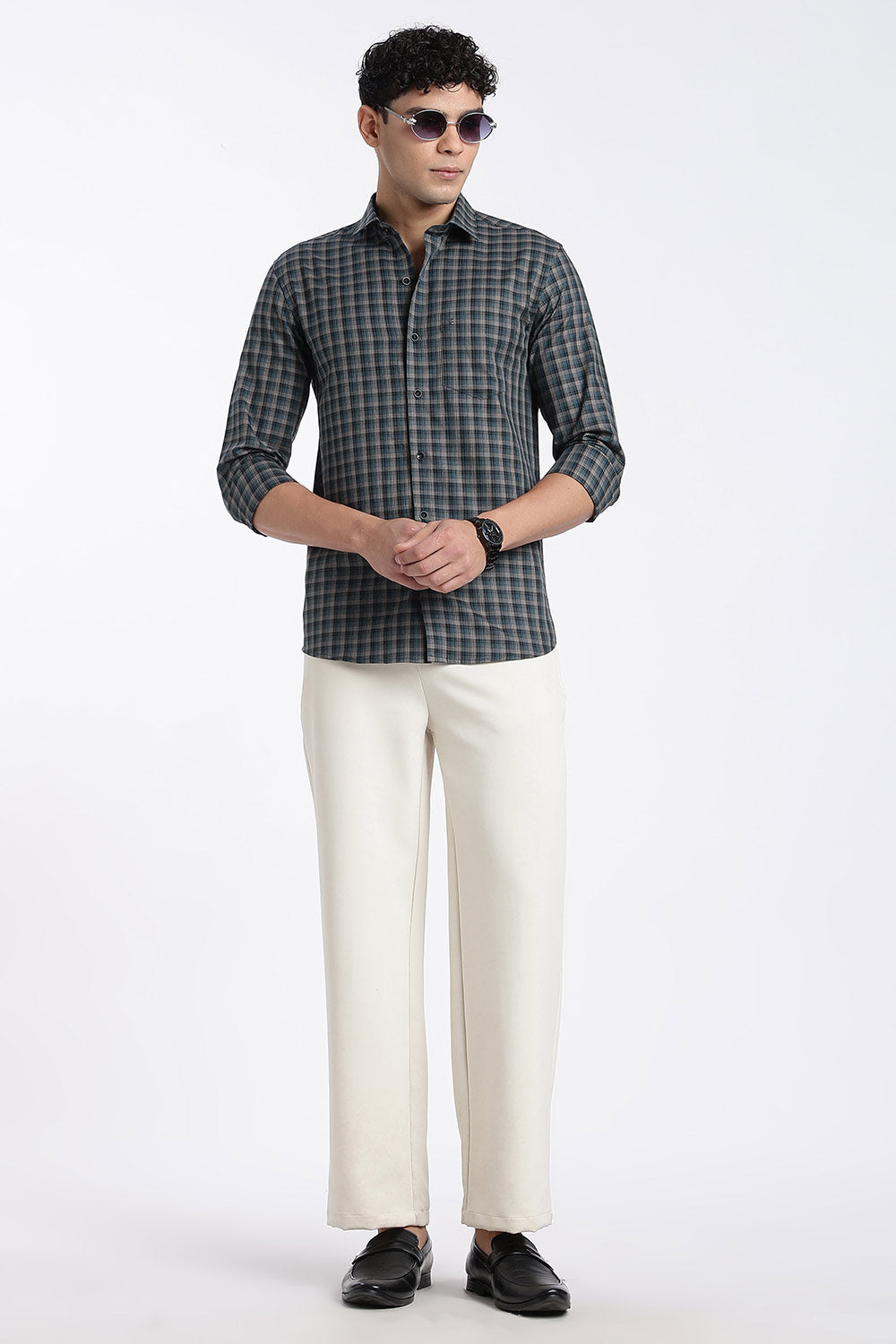 Enhance Men’s Cotton Check Shirt – Full Sleeve Casual Shirt with Button Placket & Pocket | Everyday Wear Shirt for Men - Blue1 - SH37