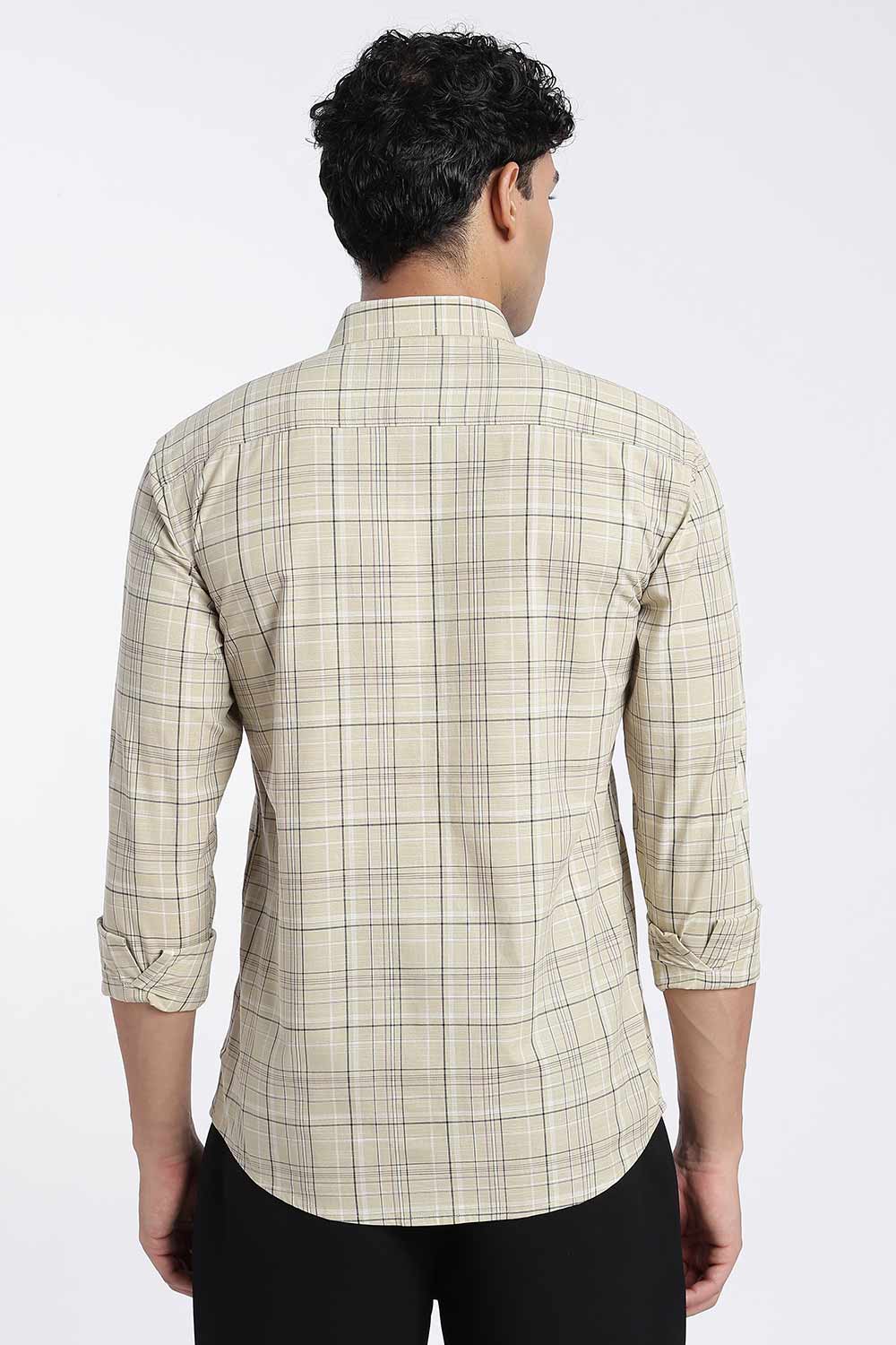 Enhance Men’s Cotton Check Shirt – Full Sleeve Casual Shirt with Button Placket & Patch Pocket | Everyday Wear - Beige - SH37-C3