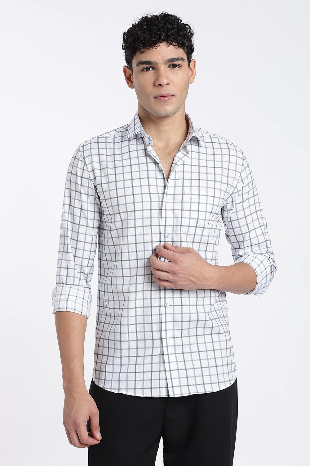 Enhance Men’s Cotton Check Shirt – Full Sleeve Casual Shirt with Button Placket & Pocket | Everyday Wear Shirt for Men - Blue - SH37