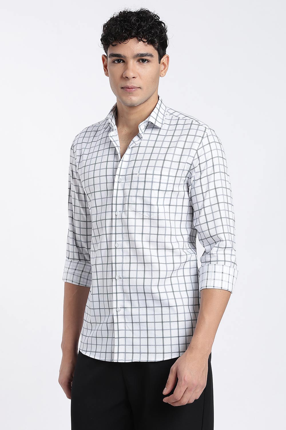 Enhance Men’s Cotton Check Shirt – Full Sleeve Casual Shirt with Button Placket & Pocket | Everyday Wear Shirt for Men - Blue - SH37