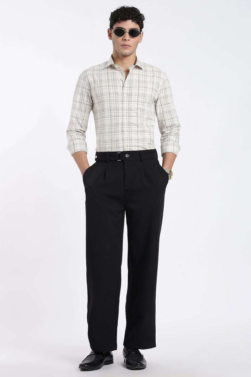 Enhance Men’s Cotton Check Shirt – Full Sleeve Casual Shirt with Button Placket & Patch Pocket | Everyday Wear - Cream - SH37-C3