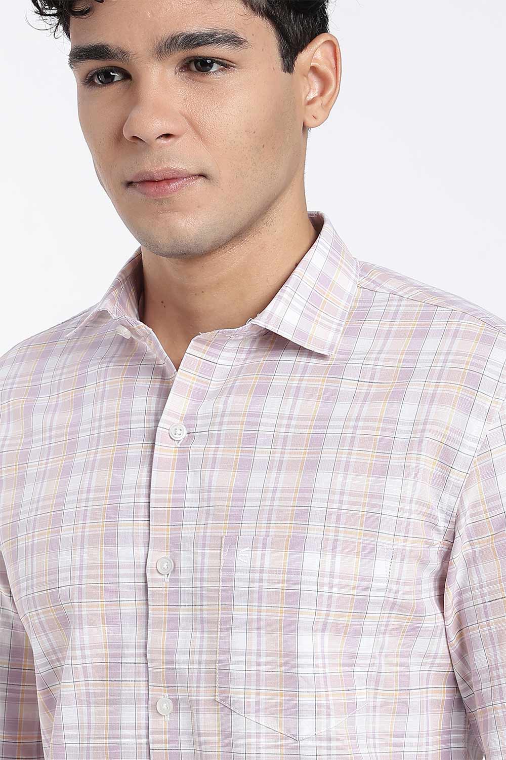Enhance Men’s Cotton Check Shirt – Full Sleeve Casual Shirt with Button Placket & Pocket | Everyday Wear Shirt for Men - Lavender - SH37