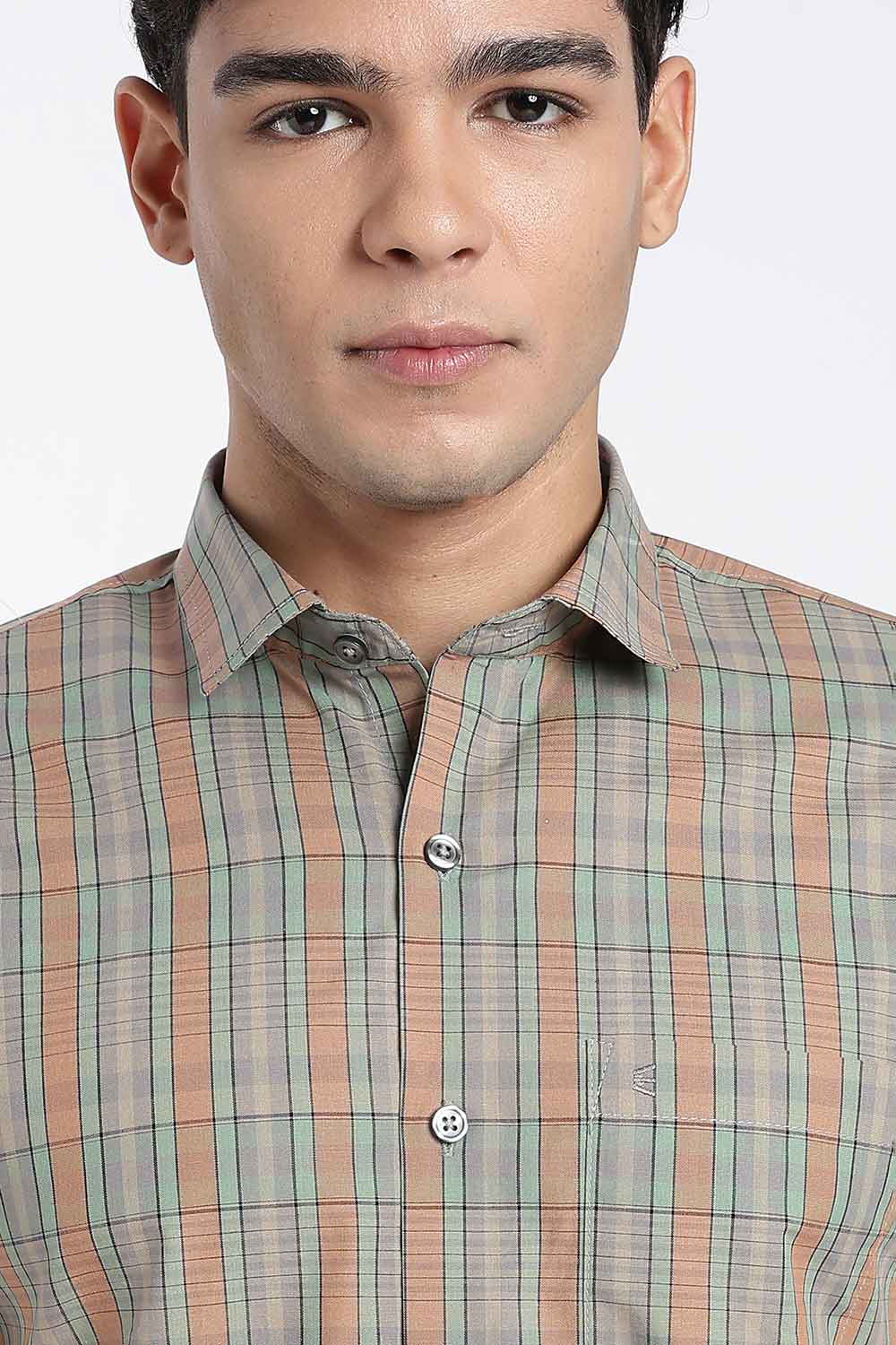 Enhance Men’s Cotton Check Shirt – Full Sleeve Casual Shirt with Button Placket & Pocket | Everyday Wear Shirt for Men - Mustard - SH37