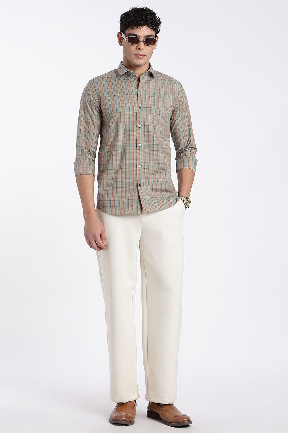 Enhance Men’s Cotton Check Shirt – Full Sleeve Casual Shirt with Button Placket & Pocket | Everyday Wear Shirt for Men - Mustard - SH37