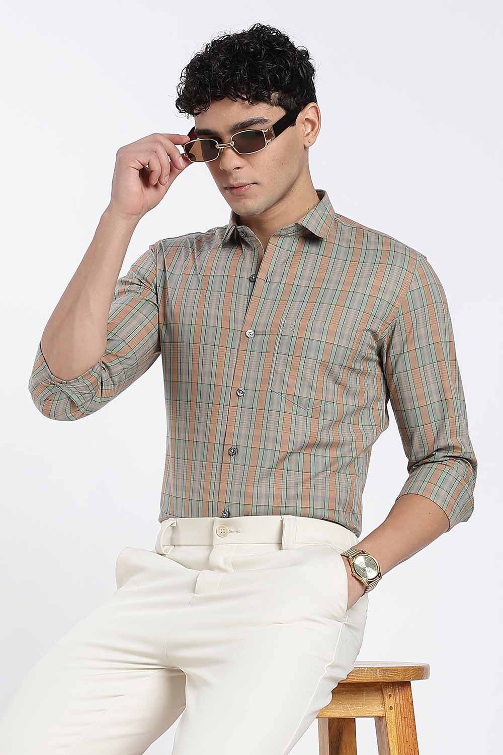 Enhance Men’s Cotton Check Shirt – Full Sleeve Casual Shirt with Button Placket & Pocket | Everyday Wear Shirt for Men - Mustard - SH37