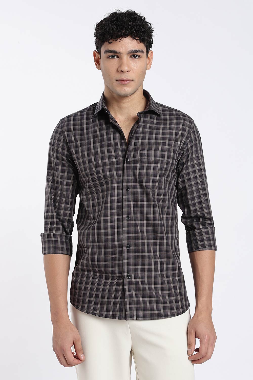 Enhance Men’s Cotton Check Shirt – Full Sleeve Casual Shirt with Button Placket & Pocket | Everyday Wear Shirt for Men - Purple - SH37