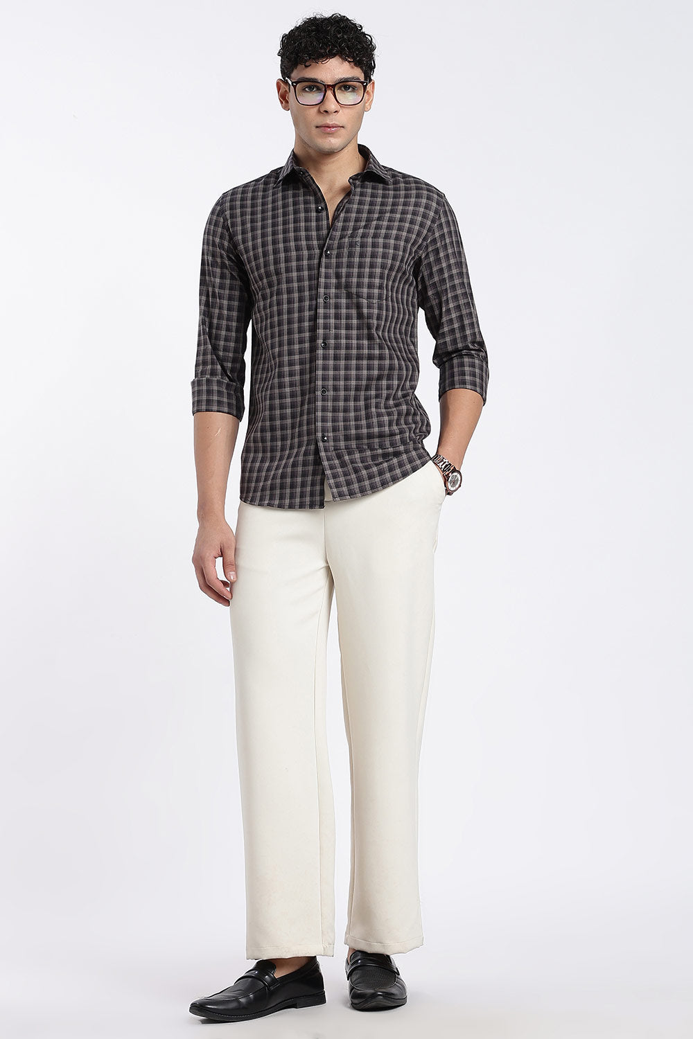 Enhance Men’s Cotton Check Shirt – Full Sleeve Casual Shirt with Button Placket & Pocket | Everyday Wear Shirt for Men - Purple - SH37