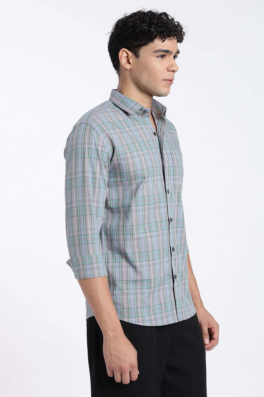 Enhance Men’s Cotton Check Shirt – Full Sleeve Casual Shirt with Button Placket & Pocket | Everyday Wear Shirt for Men - Slate Grey - SH37