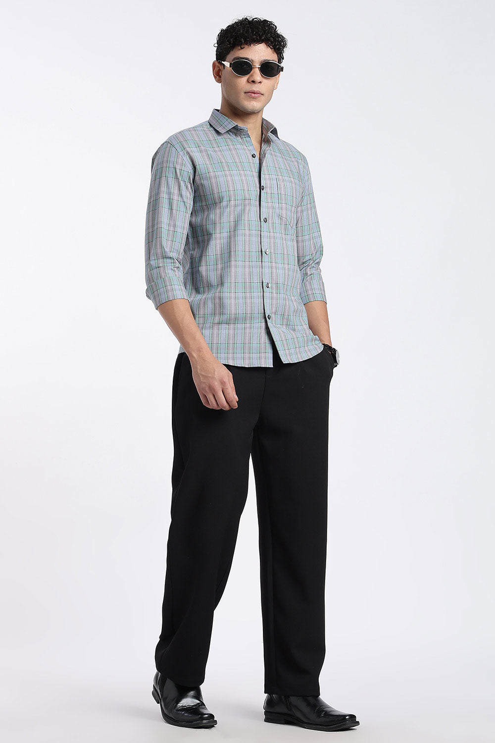 Enhance Men’s Cotton Check Shirt – Full Sleeve Casual Shirt with Button Placket & Pocket | Everyday Wear Shirt for Men - Slate Grey - SH37