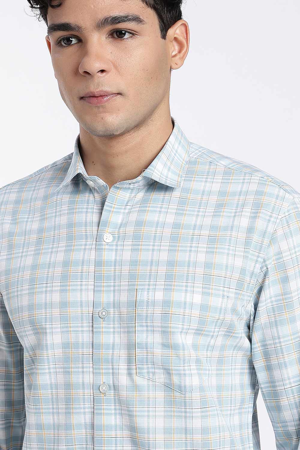 Enhance Men’s Cotton Check Shirt – Full Sleeve Casual Shirt with Button Placket & Pocket | Everyday Wear Shirt for Men - Sky Blue - SH37