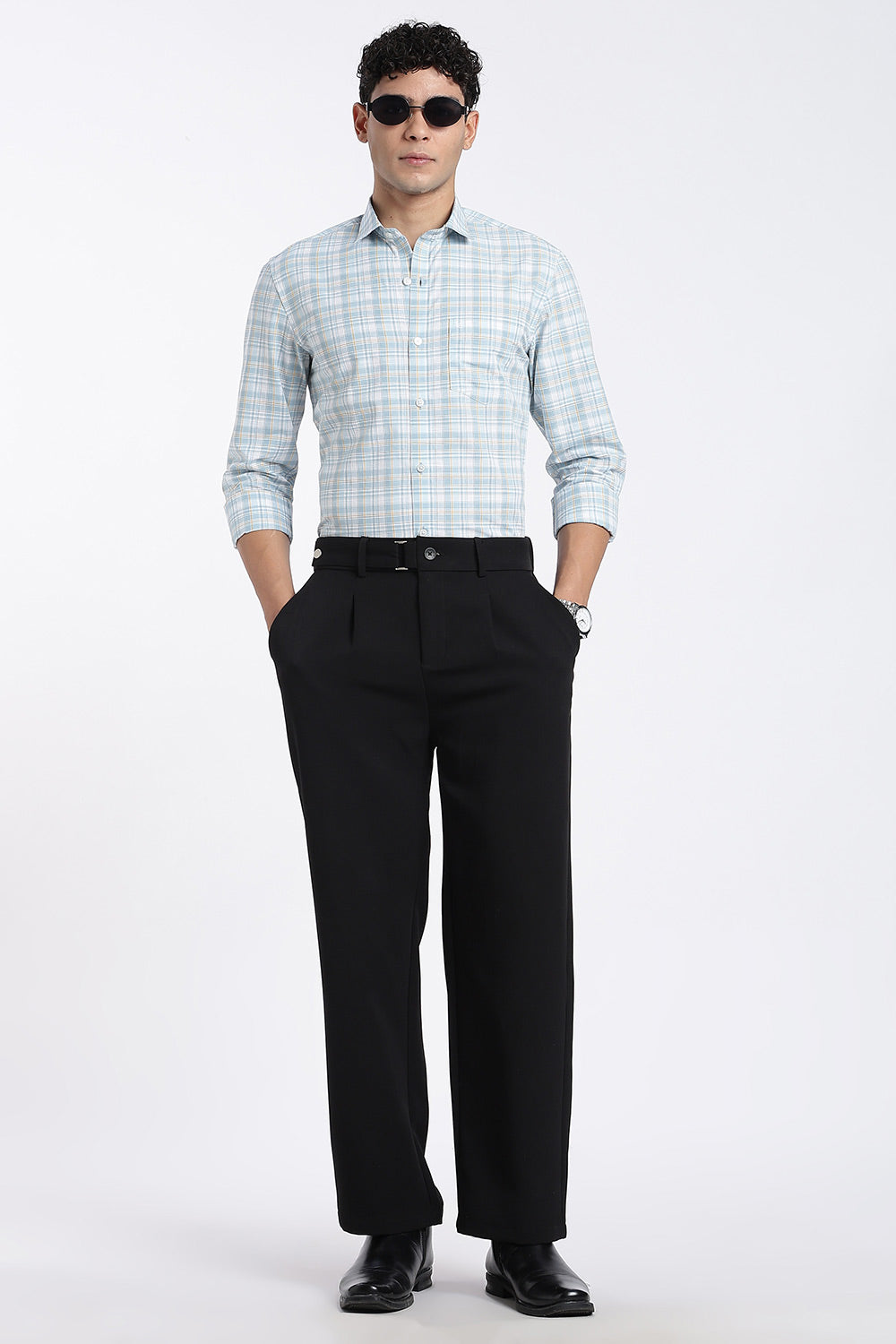 Enhance Men’s Cotton Check Shirt – Full Sleeve Casual Shirt with Button Placket & Pocket | Everyday Wear Shirt for Men - Sky Blue - SH37