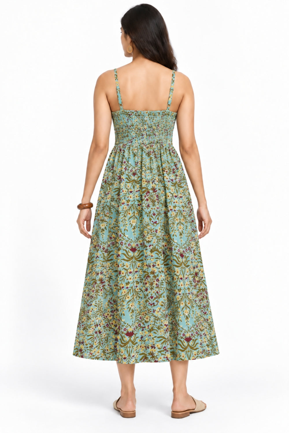 Mythri Women’s Cotton Printed Strap Dress | Broad Round Neck Woven Everyday Dress | Regular Fit - SH11