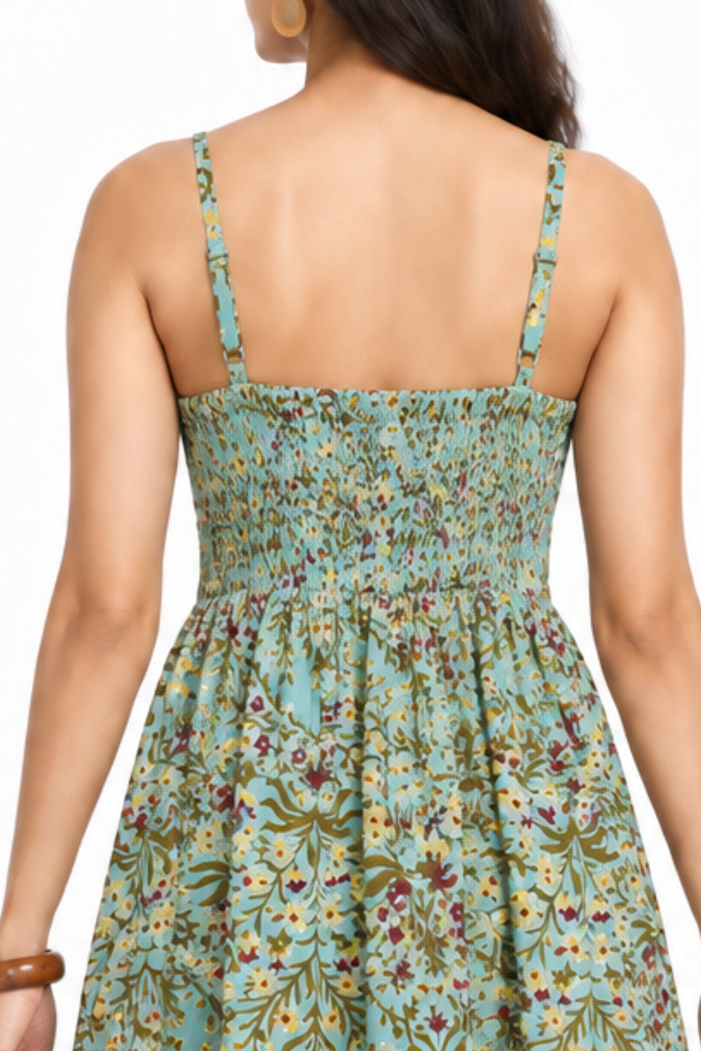 Mythri Women’s Cotton Printed Strap Dress | Broad Round Neck Woven Everyday Dress | Regular Fit - SH11