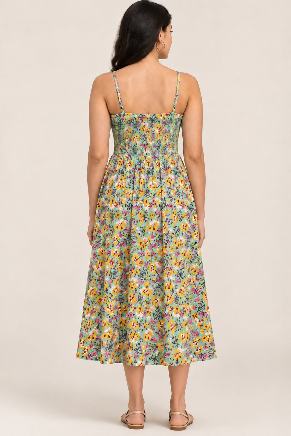 Mythri Women’s Cotton Printed Strap Dress | Broad Round Neck Woven Casual Everyday Dress | Regular Fit - SH12
