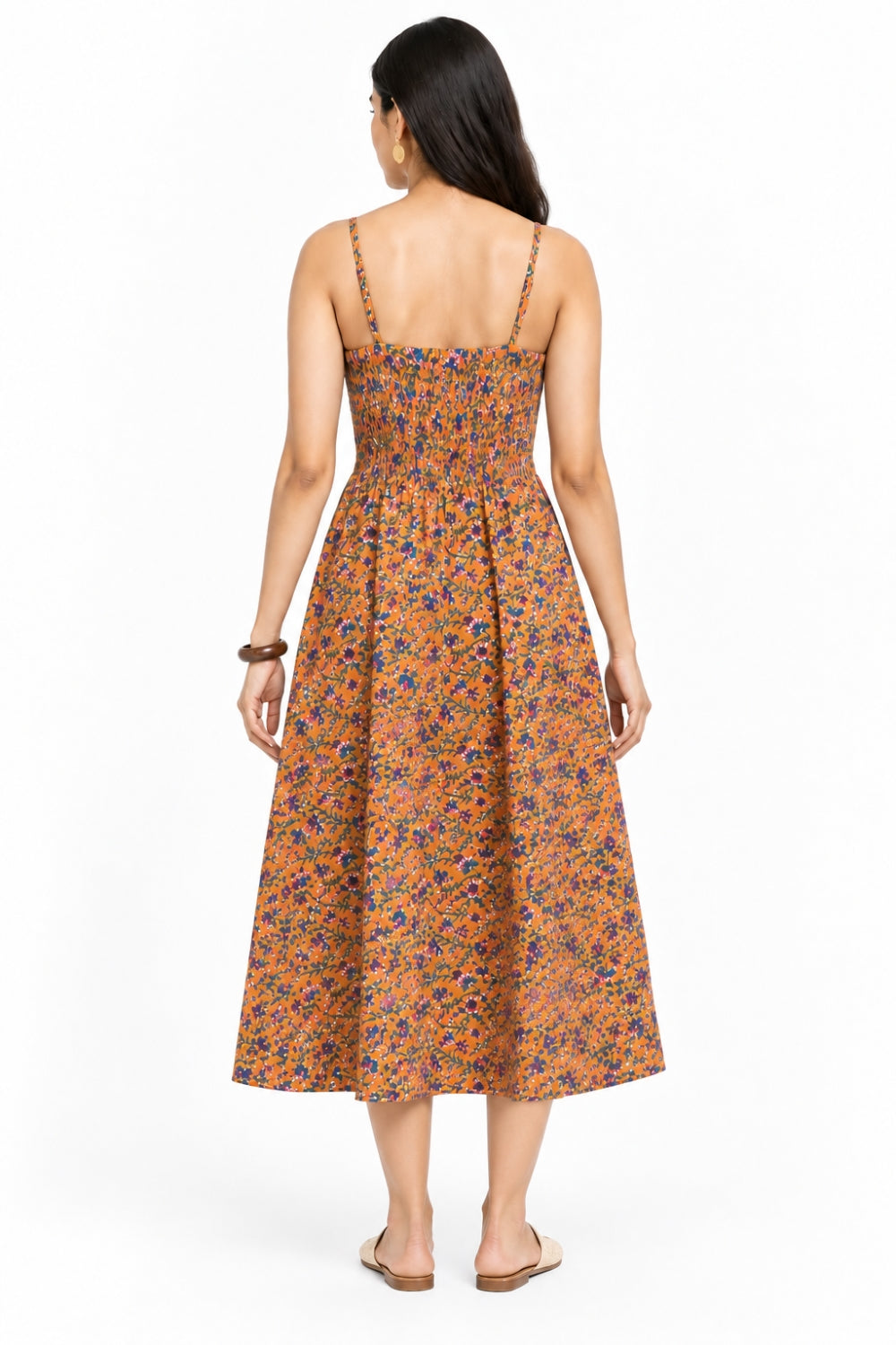 Mythri Women’s Cotton Printed Strap Dress | Broad Round Neck Woven Everyday Casual Dress | Regular Fit - SH13