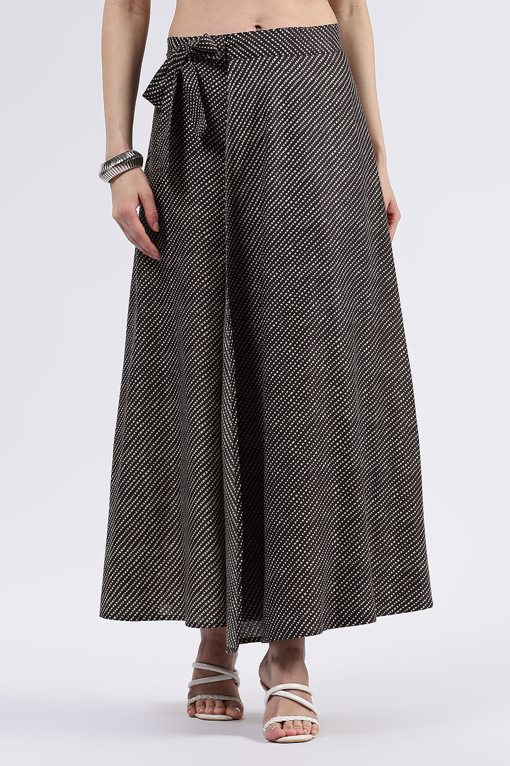 Mythri Women’s Cotton Blend Moroccan Geometric Printed Wrap Skirt with Tie Up - Brown - SK07