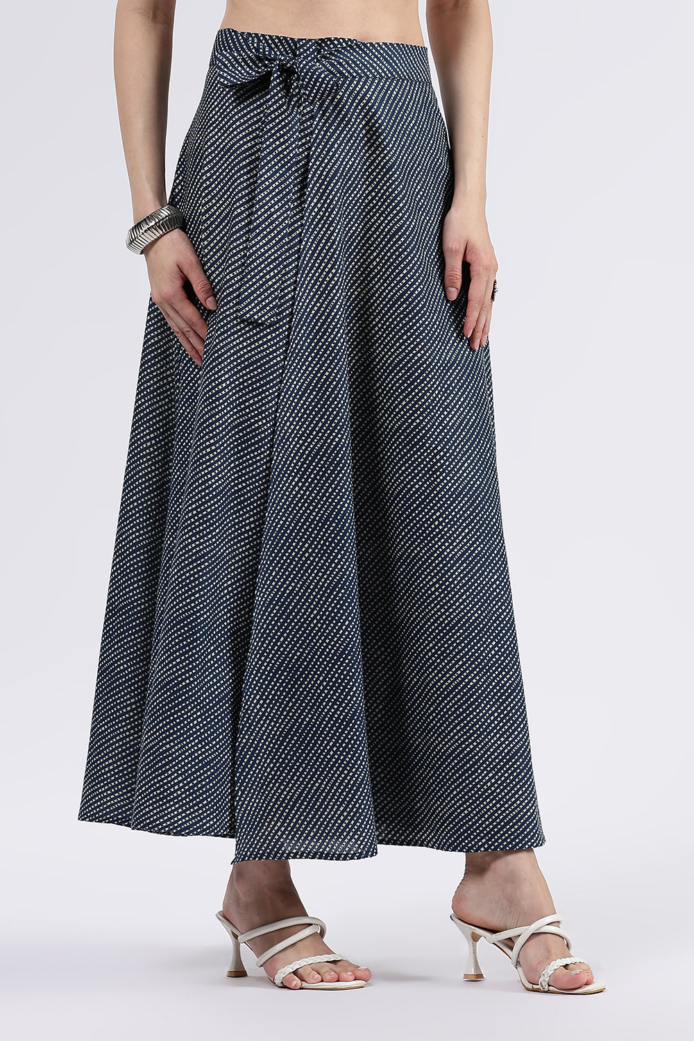 Mythri Women’s Cotton Blend Moroccan Geometric Printed Wrap Skirt with Tie Up - Blue - SK07