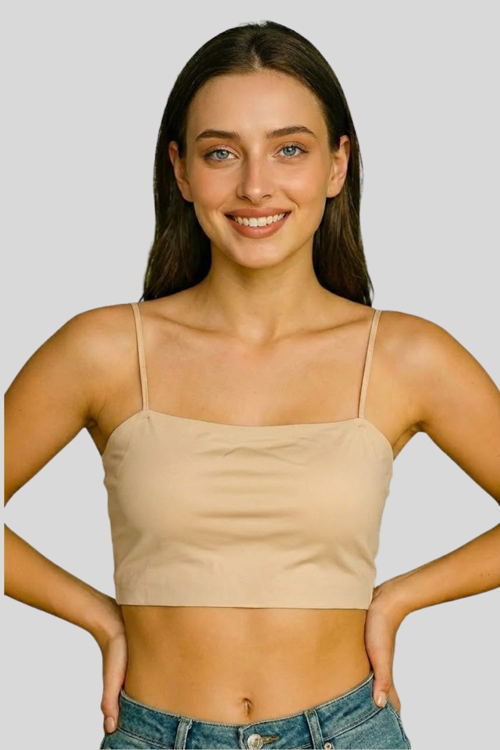 Teen Girls’ Full-Coverage Sport Padded Bra – Seamless Crop-Slip Design with Spaghetti Straps & Soft Fit - 1888