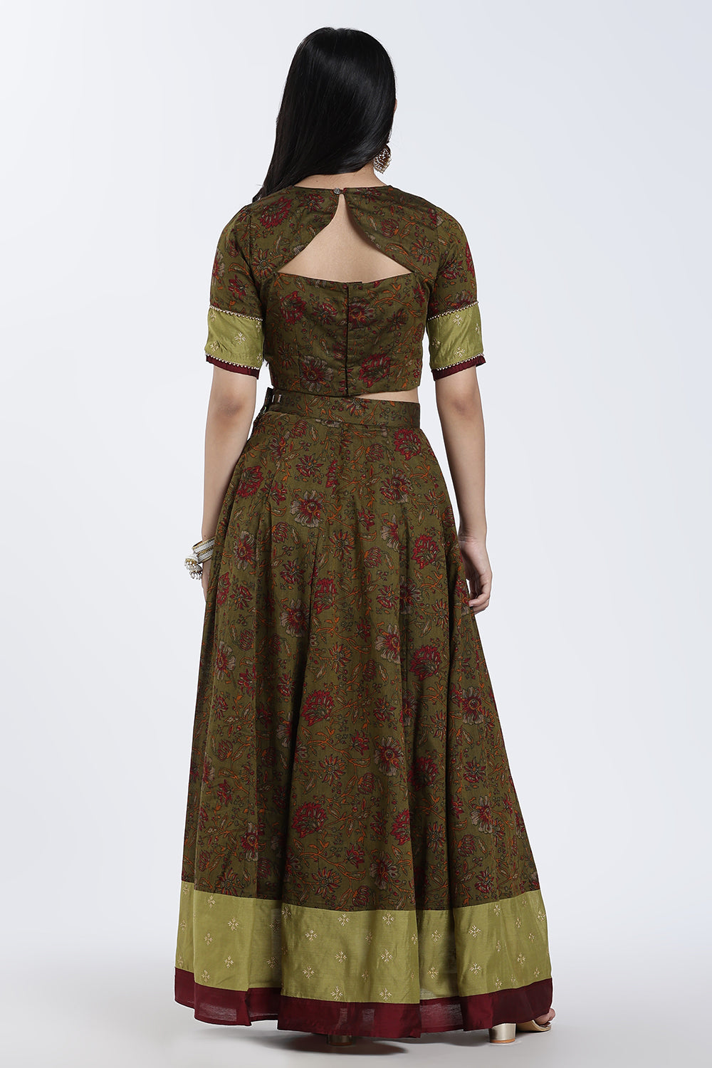 Mythri Women’s Lehenga Set – Cotton Blend Floral Printed Skirt & Top with Embroidery | Festive Wear Lehenga Choli - ST08