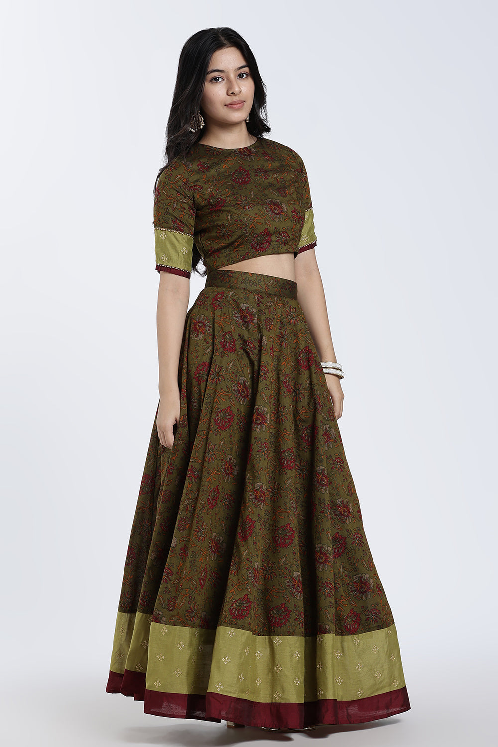 Mythri Women’s Lehenga Set – Cotton Blend Floral Printed Skirt & Top with Embroidery | Festive Wear Lehenga Choli - ST08