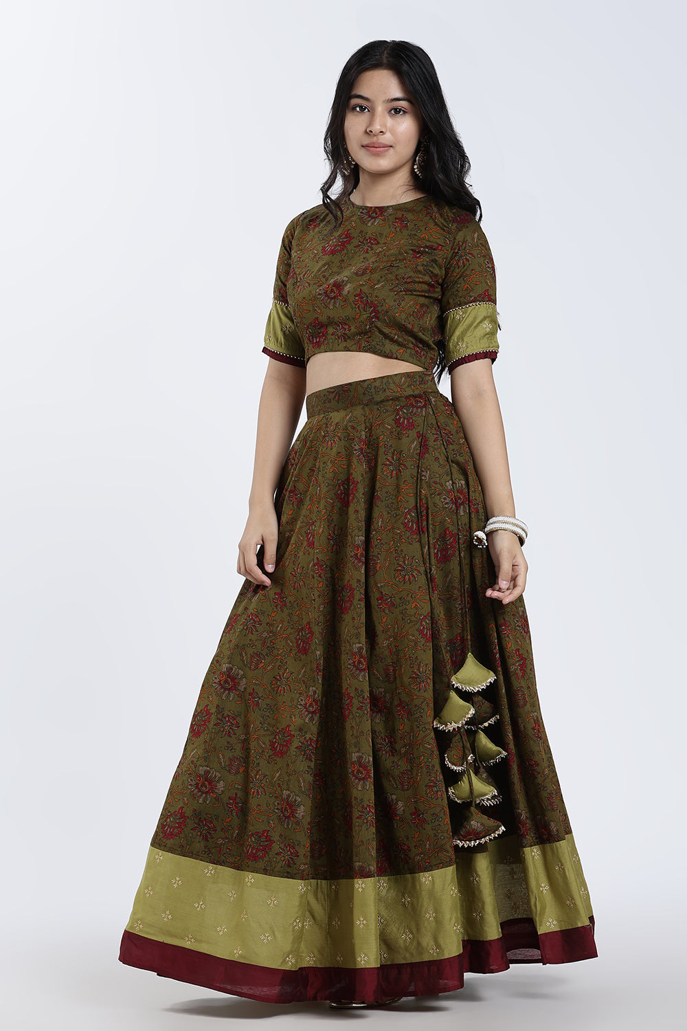 Mythri Women’s Lehenga Set – Cotton Blend Floral Printed Skirt & Top with Embroidery | Festive Wear Lehenga Choli - ST08