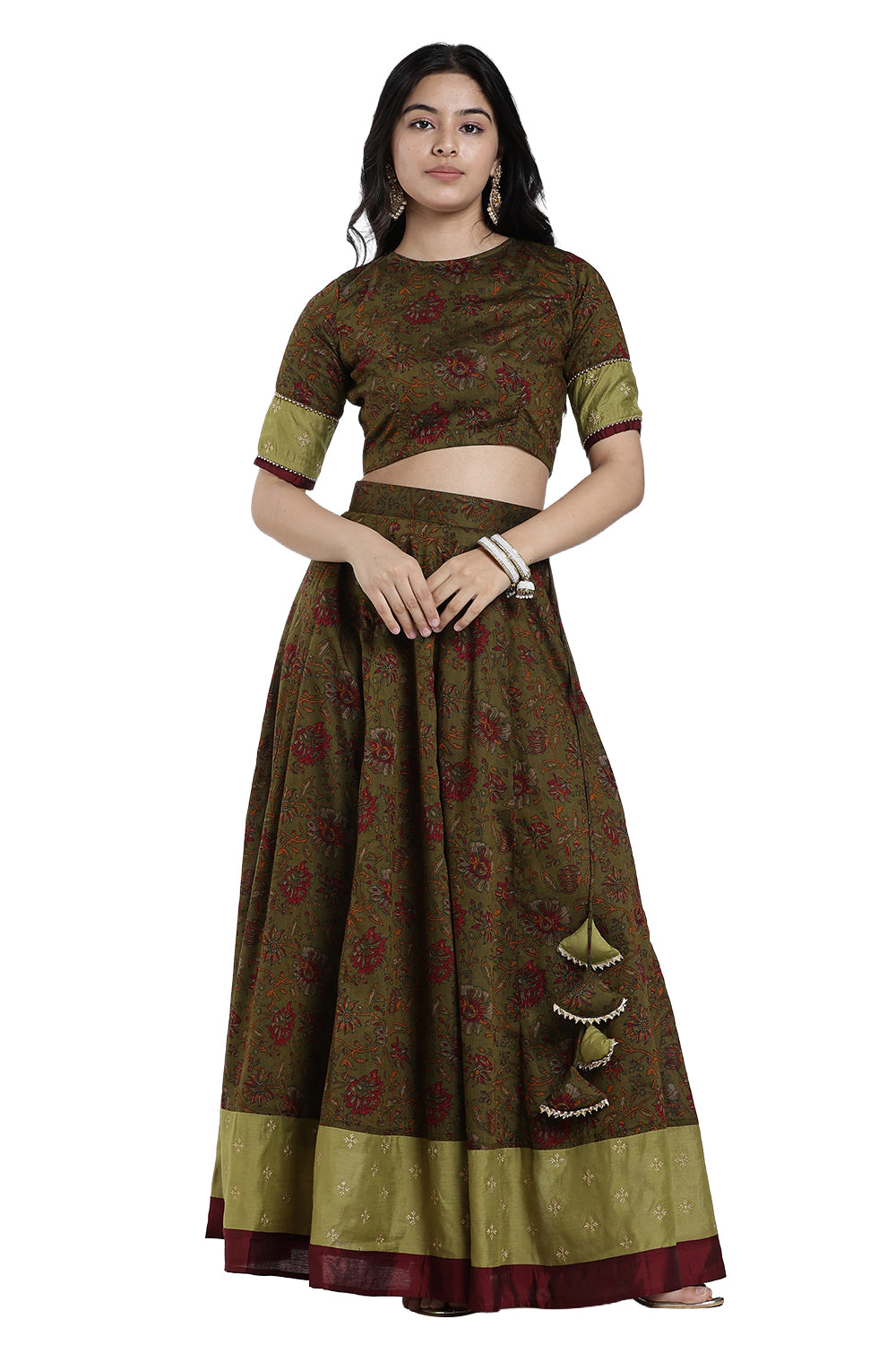 Mythri Women’s Lehenga Set – Cotton Blend Floral Printed Skirt & Top with Embroidery | Festive Wear Lehenga Choli - ST08