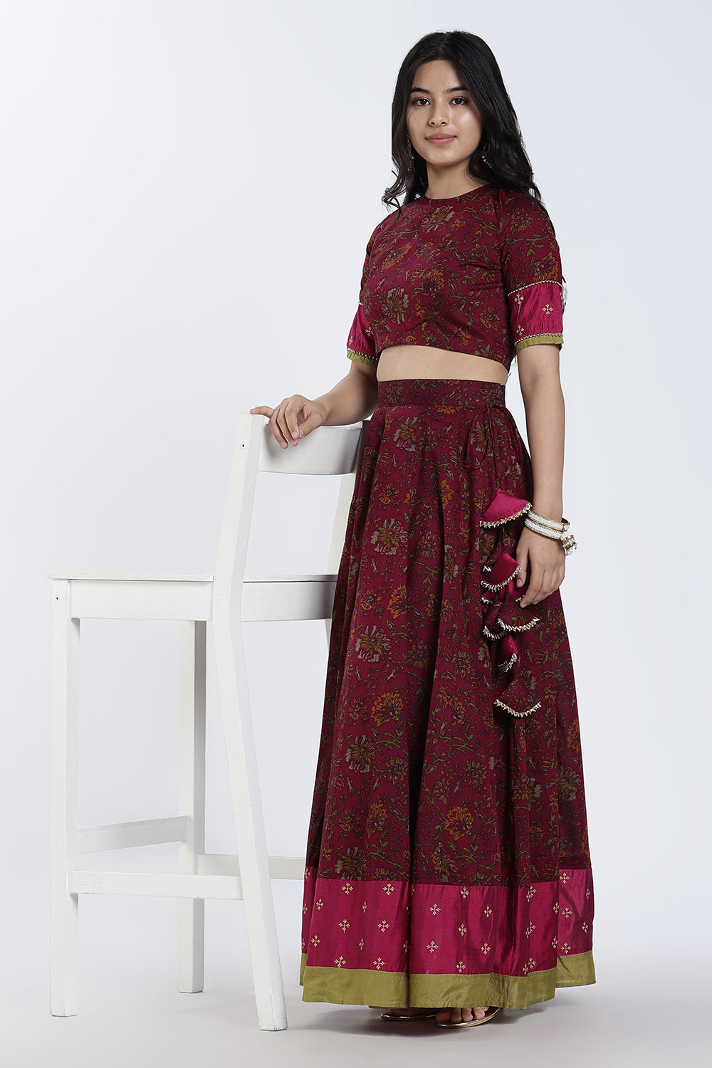 Mythri Women’s Lehenga Set – Cotton Blend Floral Printed Skirt & Top with Embroidery | Festive Wear Lehenga Choli - ST08