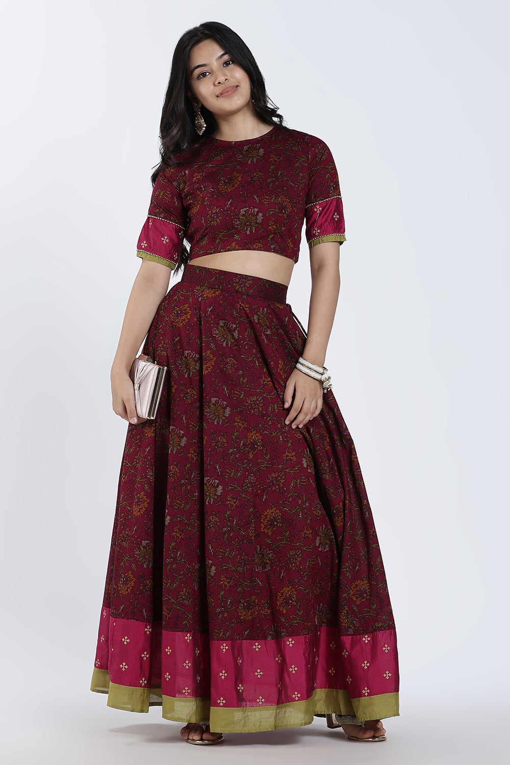 Mythri Women’s Lehenga Set – Cotton Blend Floral Printed Skirt & Top with Embroidery | Festive Wear Lehenga Choli - ST08